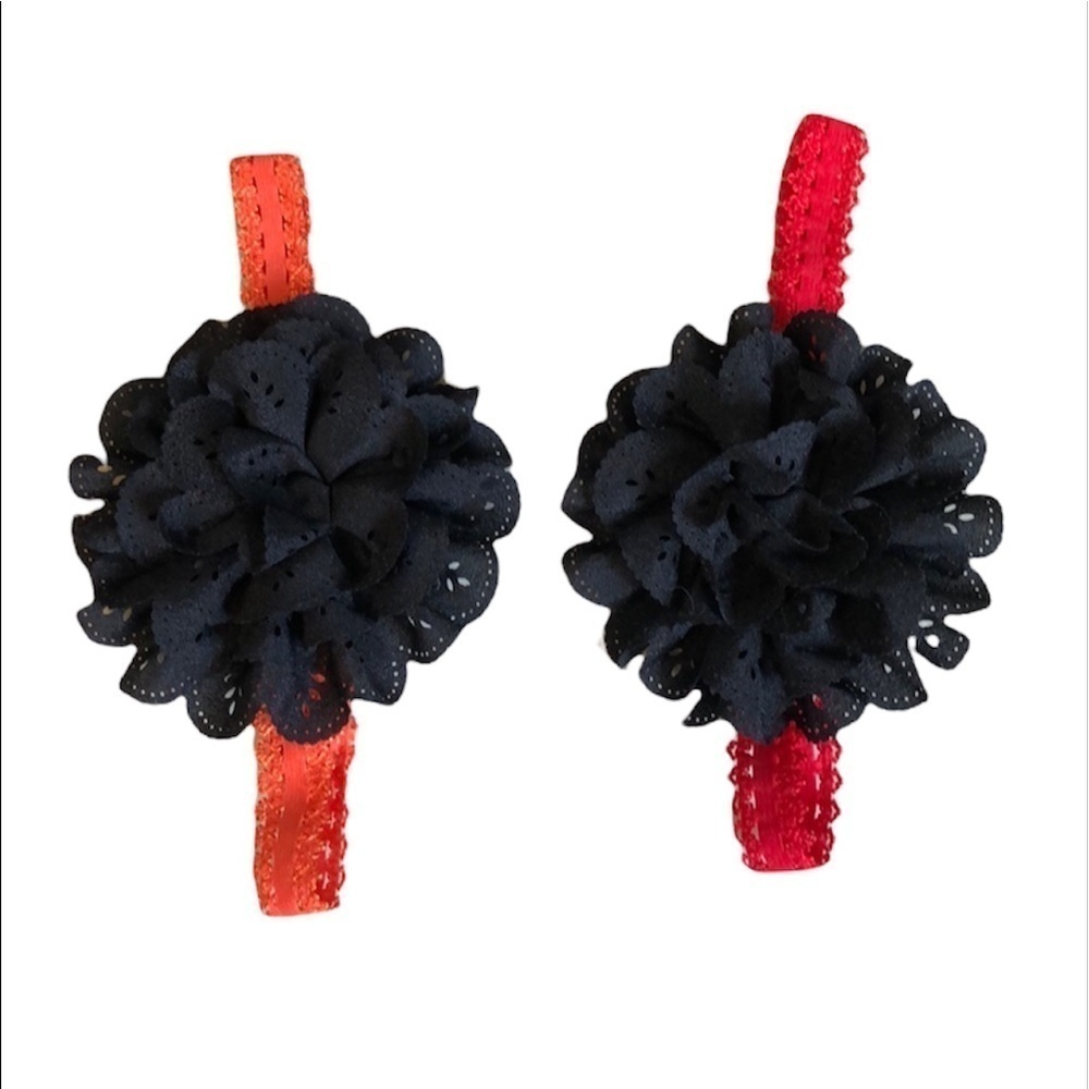 2/$15 Set of 2 Black Flower Headbands Red & Orange Lace Stretch Boho Baby Girls